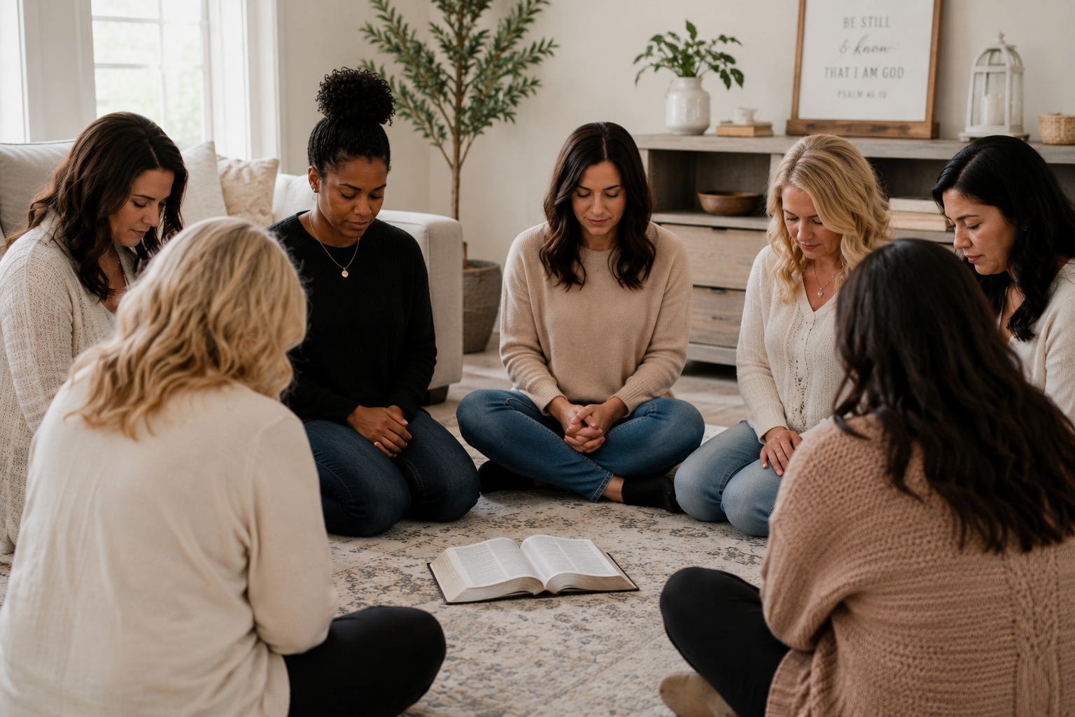 Women praying together in community